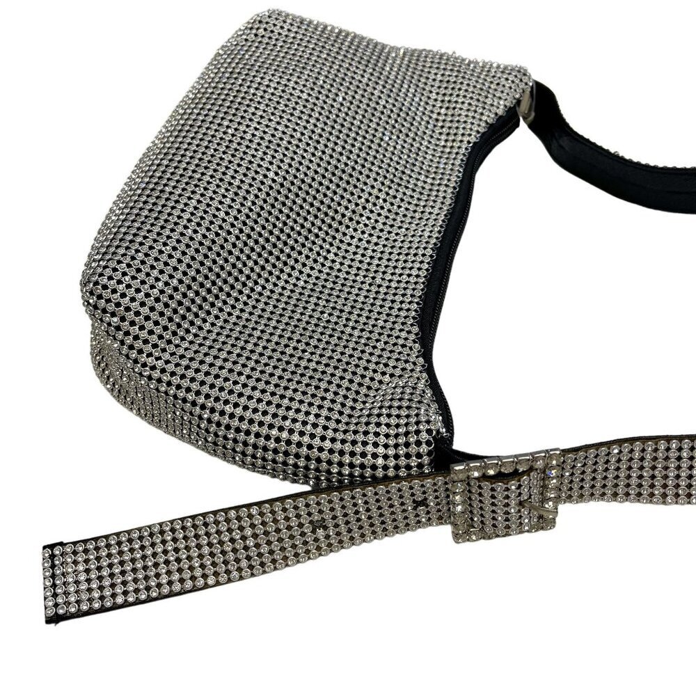 Alessia Rhinestone Mesh Silver Shoulder Bag Adjustable Strap & Zipper Closure - Picture 5 of 7